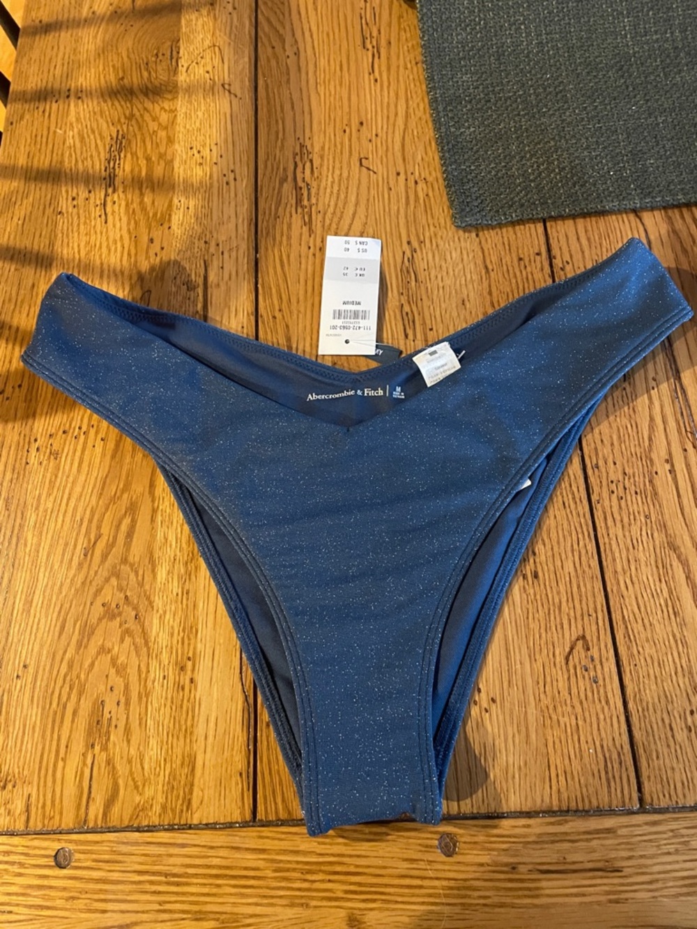 Abercrombie & Fitch Blue Speckled Women's cheeky swim bottom